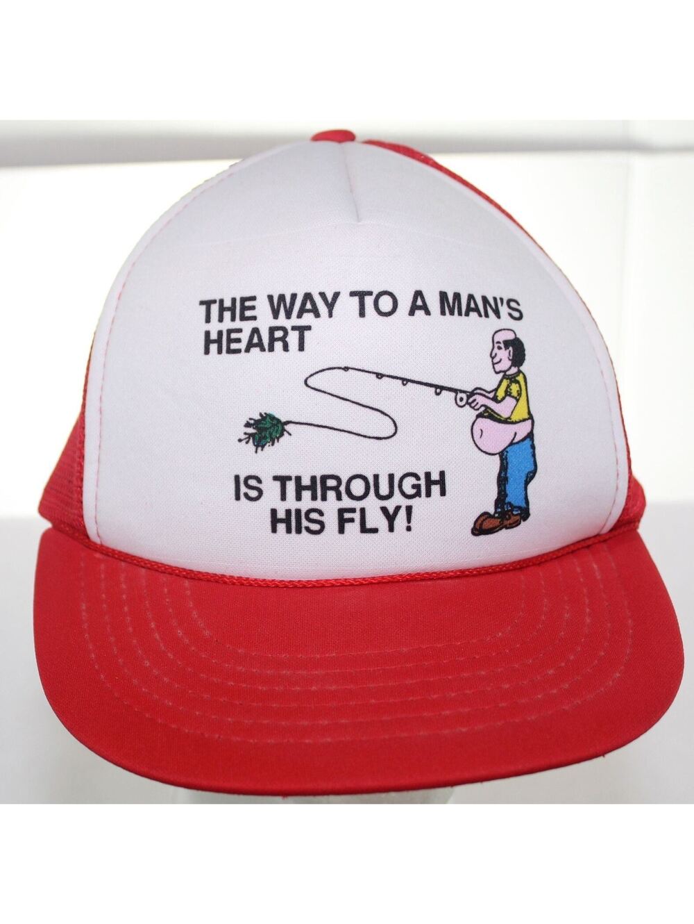 Vintage The Way To A Man's Heart Is Through His Fly Funny Fishing Trucker Hat